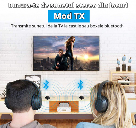 Adaptor Bluetooth 2 in 1, LittleDomi, Transmitator si Receptor TX/RX, HD, RCA, AUX jack 3.5 mm pentru Casti, TV, Masina, Sistem Audio, Home Cinema, Laptop, PC, Versiune Bluetooth 5.0, Negru [3]