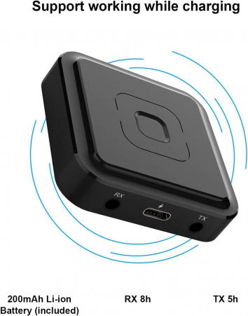 Adaptor Bluetooth 3 in 1, LittleDomi, Transmitator si Receptor TX/RX, cu Functie de Sunat, HD, RCA, AUX jack 3.5 mm pentru Casti, TV, Masina, Sistem Audio, Home Cinema, Laptop, PC, Bluetooth 5.1, Negr [1]
