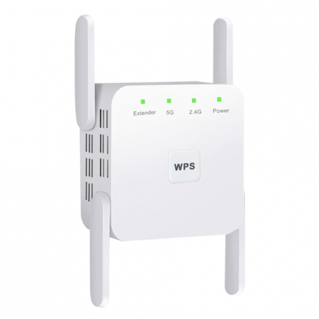 PC, Periferice & Software - Amplificator Semnal Retea Wireless, LittleDomi, transmisie 300Mbps-1200Mbps, Retea 2.4 GHz-5GHz, Conexiune WPA si WPA2, 4 Antene Externe, Port LAN, Alb