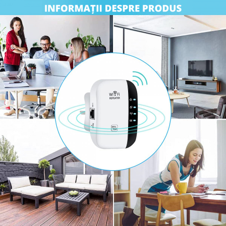 Amplificator Semnal Retea Wireless, LittleDomi, WiFi Repeater 300Mbps, 802.11n b.g., 2.4GHz WLAN, Functie WPS cu Port LAN de Antene Integrate, Alb-negru [4]