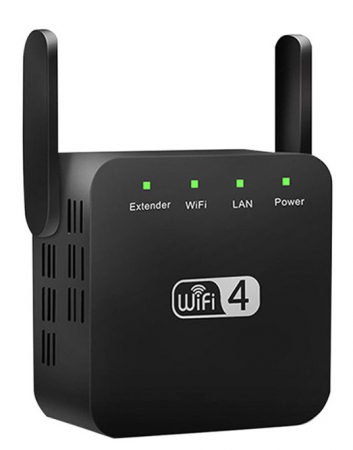 PC, Periferice & Software - Amplificator Semnal Retea Wireless, LittleDomi, WiFi repeater 300Mbps, 802.11n.b.g., Retea 2.4 GHz, Conexiune WPA si WPA2, 2 Antene Externe, Port LAN, Negru