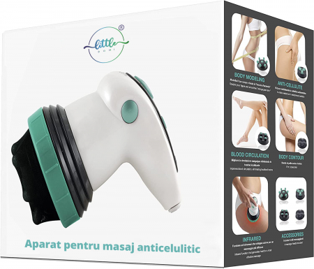 Aparat pentru Masaj Profesional Anticelulitic, LittleDomi, Actiune Circulara Tripla, Incalzire prin Infrarosu, Viteza Reglabila, Tonifiere, Slabit, 4 Capete de Masaj, Alb [5]