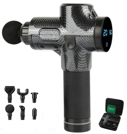 Ingrijire personala & Cosmetice - Aparat pentru Masaj Profesional, LittleDomi, Tip Pistol, 30 Viteze, 3500 Percutii, 14mm Amplitudine, 6 Capete, Silentios, Servieta Depozitare, pentru Relaxare/Recuperare Musculara, Anticelulitic, Toni