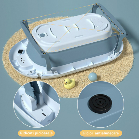 Cadita Pliabila cu Perna de Baie Hipoalergenica pentru Bebelusi LittleDomi®. 0-18 Luni, Termometru Incorporat, Suport pentru Cap de Dus si Sapun, Dop Scurgere, Cana pentru Clatire Tip Jucarie, Picioar [2]