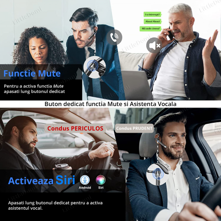 Casca Bluetooth 5.1 Profesionala, Handsfree, Eliminare Zgomot, Control Volum si Muzica, Sunet HD, 2 Microfoane, Functie Mute, Compatibil Android si IOS, Autonomie 12h, Standby 7 zile, Baterie 90mAh, I [3]