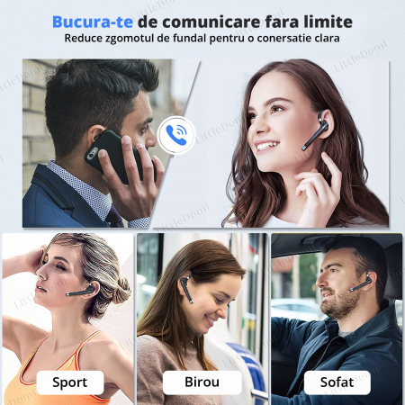 Casca Bluetooth 5.1 Profesionala, Handsfree, Eliminare Zgomot, Control Volum si Muzica, Sunet HD, 2 Microfoane, Functie Mute, Compatibil Android si IOS, Autonomie 12h, Standby 7 zile, Baterie 90mAh, I [4]