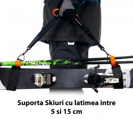 Curele pentru Transport Ski si Bete Ski, LittleDomi, Suport pentru Umar, Banda de fixare, Catarame Rotative, Neopren, Negru [2]