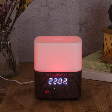 Difuzor aromaterapie, ultrasonic, cu ceas si bluetooth, 300ml, umidificator de aer, Stejar inchis [3]