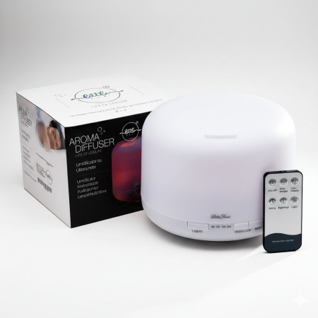 Aparate aromaterapie si wellness - Difuzor Aromaterapie,Umidificator cu Ultrasunete LittleDomi,Lampa de veghe cu Telecomanda, 500 ml,16 ore, silentios, Alb