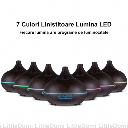 Difuzor uleiuri esentiale aromaterapie LittleDomi, 7 Culori LED, 4 Programe,telecomanda si cu oprire automata, Fara BPA, Rezervor 500ml [2]