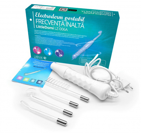 Produse - Electroderm, LittleDomi, Tratament cu Frecventa Inalta pentru Acnee, Riduri, Controlul Petelor, Cearcane, Ten, Par Seboreic, Stimulator Scalp, Infrumusetare, Biostimulare Faciala, Lifting, Alb