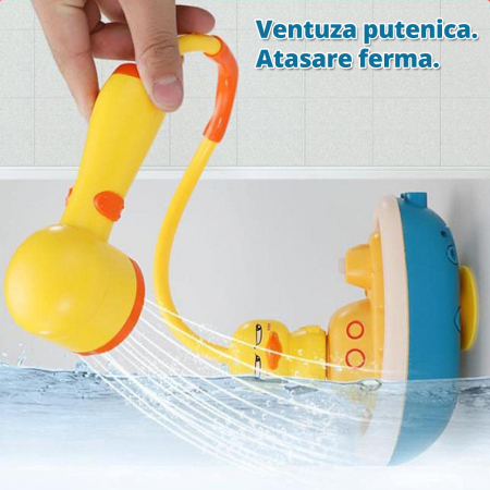 Jucarie de Baie tip Dus Portabil pentru Bebelusi si Copii, LittleDomi, Forma de Barca, 4 Capete tip Ratusca Interschimbabile, Prindere cu Ventuza, Galben [2]