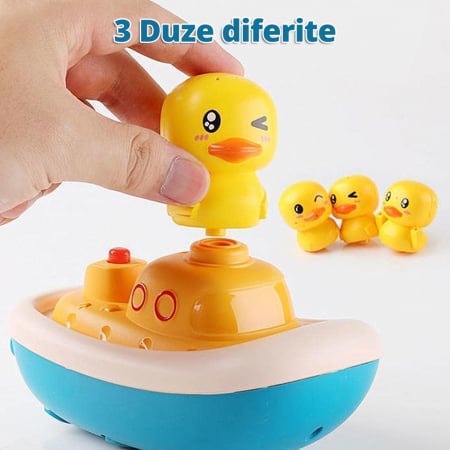 Jucarie de Baie tip Dus Portabil pentru Bebelusi si Copii, LittleDomi, Forma de Barca, 4 Capete tip Ratusca Interschimbabile, Prindere cu Ventuza, Galben [5]