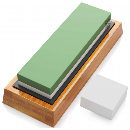 Kit Ascutire Cutite, LittleDomi, 2 Granulatii 3000/8000, Piatra cu Suport din Silicon pentru Ascutirea Cutitelor prin Slefuire, Suport Bambus Antiderapant, Ghidaj Unghiular, Ascutire, Finisare, Indrep [1]