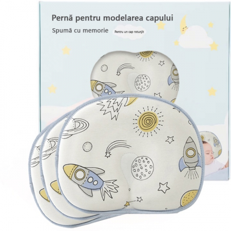 Articole hranire bebelusi - Perna Bebelusi, LittleDomi, cu 2 Huse, Anti Plagiocefalie pentru Forma Capului, Spuma cu Memorie, Orificii si Caneluri de Ventilatie, Corectiva, Bumbac 100%, Husa Detasabila, Material Hipoalergenic, I