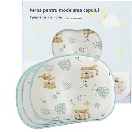 Articole hranire bebelusi - Perna Bebelusi, LittleDomi, cu 2 Huse, Anti Plagiocefalie pentru Forma Capului, Spuma cu Memorie, Orificii si Caneluri de Ventilatie, Corectiva, Bumbac 100%, Husa Detasabila, Material Hipoalergenic, I