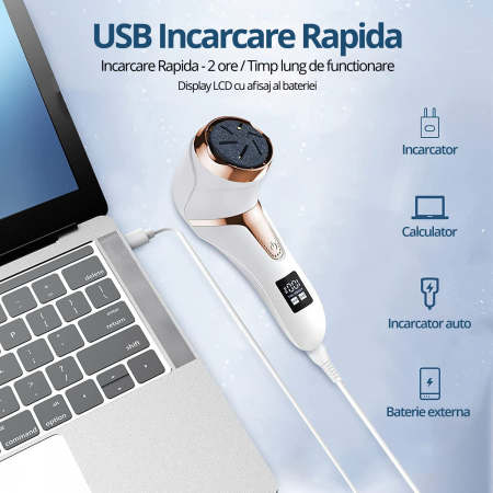 Pila Electrica pentru Talpi si Calcaie, Bataturi, Piele Moarta, LittleDomi, Dispaly Digital LED, Reincarcabil, Afisare Baterie, Incarcare USB, Rezistent la Apa, Aspirare Reziduri, Functie Blocare, 3 R [3]