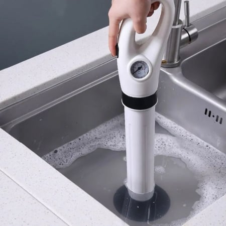 Pompa cu Aer Comprimat pentru Desfundat Tevi Infundate de Chiuveta, Cada, Dus, WC, 4 Accesorii, Pompa, Alb [4]