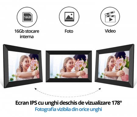 Rama Foto Digitala, LittleDomi, WiFi, Poze/Video, Landscape/Portret, 8 inch, Rezolutie 1280x800 HD IPS, Capacitate 16 GB, slot USB, Card SD, Difuzor, Aplicatie, Negru [4]