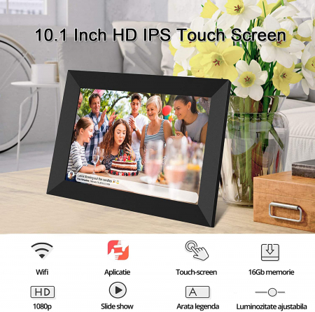 Rama Foto Digitala, LittleDomi, WiFi, Poze/Video, Landscape/Portret, 8 inch, Rezolutie 1280x800 HD IPS, Capacitate 16 GB, slot USB, Card SD, Difuzor, Aplicatie, Negru [3]