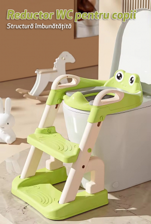 Reductor si Scaunel Inaltator WC pentru Copii +1An, LittleDomi®, 2 Trepte, Reglabil pe Inaltime, Pliabil, Portabil, Antiderapant, Anti-Stropire, Perna Moale, Manere de Sustinere, Verde [5]
