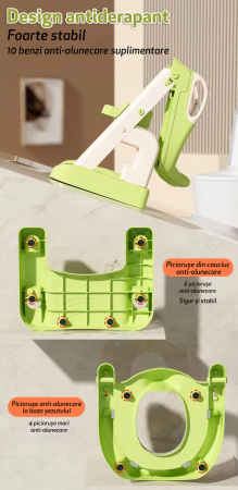 Reductor si Scaunel Inaltator WC pentru Copii +1An, LittleDomi®, 2 Trepte, Reglabil pe Inaltime, Pliabil, Portabil, Antiderapant, Anti-Stropire, Perna Moale, Manere de Sustinere, Verde [3]