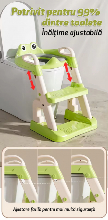 Reductor si Scaunel Inaltator WC pentru Copii +1An, LittleDomi®, 2 Trepte, Reglabil pe Inaltime, Pliabil, Portabil, Antiderapant, Anti-Stropire, Perna Moale, Manere de Sustinere, Verde [1]
