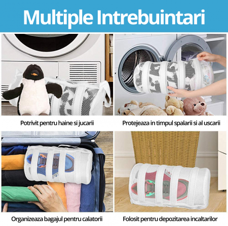 Sac pentru Spalat Incaltamintea, LittleDomi, Bare de protectie din Spuma, Curele pentru Agatat, Protectie Incaltaminte si Masina de Spalat, 40 x 18 cm, Alb [3]