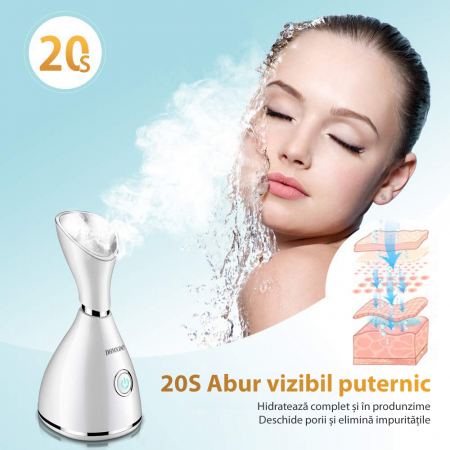 Sauna Faciala cu Bentita pentru Par si Set de 4 Pensete pentru Comedoane, Puncte Negre, Cosuri, Purificare Acnee, Ionizare, Curatare Profunda, Deschidere Pori, Abur Cald, Oprire Automata, Alb [2]