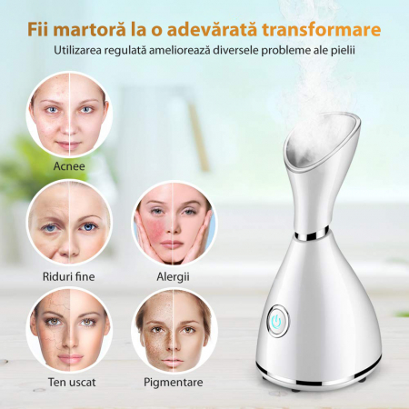 Sauna Faciala cu Bentita pentru Par si Set de 4 Pensete pentru Comedoane, Puncte Negre, Cosuri, Purificare Acnee, Ionizare, Curatare Profunda, Deschidere Pori, Abur Cald, Oprire Automata, Alb [3]