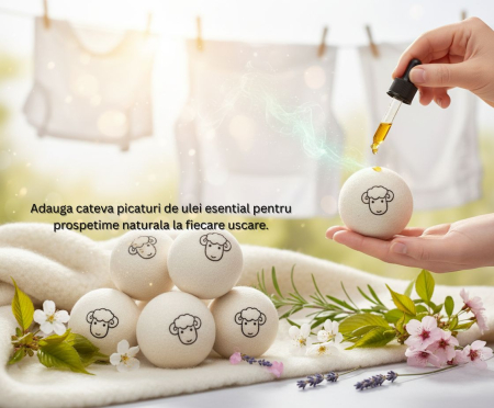 Set 6 Bile din Lana 100% pentru Uscator - Natural, Reutilizabil, Reduc Cutele, Economisesc Timpul de Uscare, Alternativa la Bilele de Plastic si Balsamul Lichid, Saculet Depozitare, A [5]