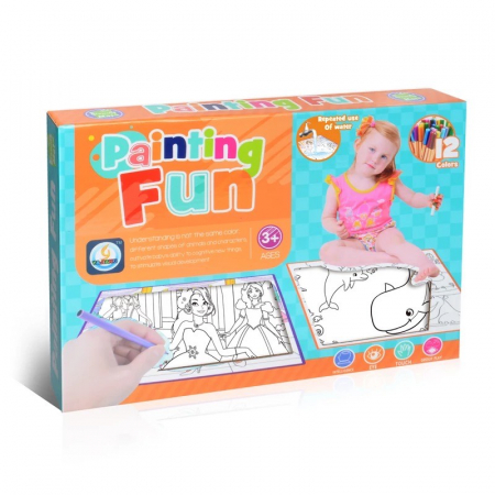 Set Covoras Magic cu Printese si Sortulet pentru Desenat, LittleDomi, Lavabil, 12 Carioci [2]