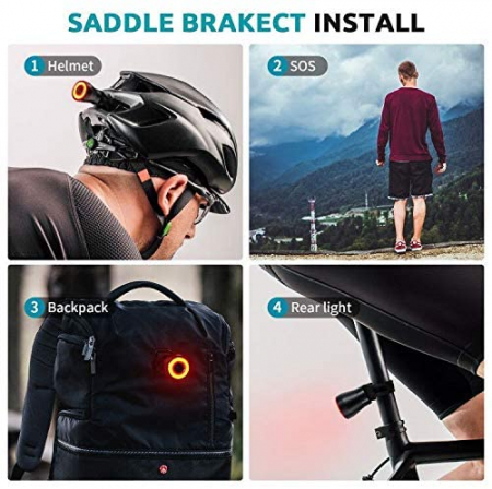 Stop Bicicleta Intelligent, IP65 Rezistent la Apa si Praf, 4 Moduri de Lumina, Auto On/Off, Senzor Franare, COB LED, Aluminiu, Acumulator 400mAh, Incarcare USB, Negru [4]