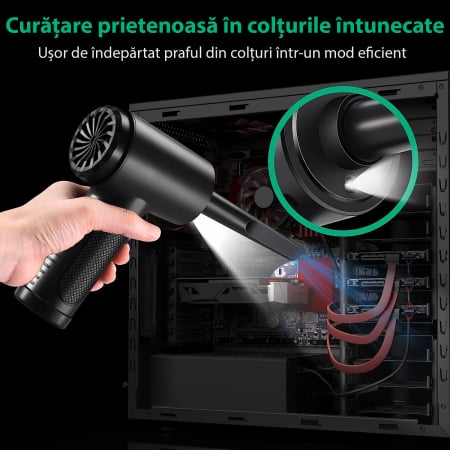 Suflanta Aer & Aspirator fara Fir, LittleDomi, 68W, pentru Tastatura, Indepartare Praf PC, Aer Conditionat, Jaluzele, Canapea, Telefon, Obiectiv Aparat Foto, 3 Trepte de Viteza, 11 Accesori [1]