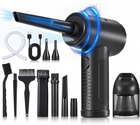 Recent adaugate - Suflanta Aer & Aspirator fara Fir, LittleDomi, 68W, pentru Tastatura, Indepartare Praf PC, Aer Conditionat, Jaluzele, Canapea, Telefon, Obiectiv Aparat Foto, 3 Trepte de Viteza, 11 Accesori