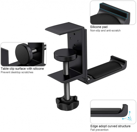 Suport/Carlig pentu casti gaming cu clema reglabila, LittleDomi, Compatibil cu Casti Shure, AKG, Panasonic, Avantree, Sennheiser, Sony, Audio-Technica, Bose, Prindere Birou, Pliabil, Instalare pe Vert [4]