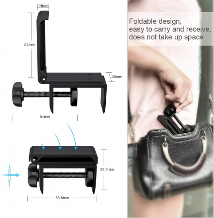 Suport/Carlig pentu casti gaming cu clema reglabila, LittleDomi, Compatibil cu Casti Shure, AKG, Panasonic, Avantree, Sennheiser, Sony, Audio-Technica, Bose, Prindere Birou, Pliabil, Instalare pe Vert [5]