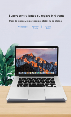 Suport ergonomic Laptop, LittleDomi, Ajustabil, Usor, 6 Trepte Inaltime, Aluminiu Durabil, Ventilatie, Non Alunecos, Marime universala [4]