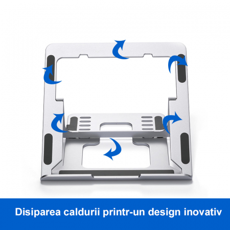 Suport ergonomic Laptop, LittleDomi, Ajustabil, Usor, 6 Trepte Inaltime, Aluminiu Durabil, Ventilatie, Non Alunecos, Marime universala [1]