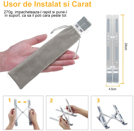 Suport Laptop, LittleDomi, Ajustabil 6 Trepte, Non-Alunecos, Portabil, Aluminiu Solid, Design Special Disipare Caldura, Ergonomic, Ventilat pentru notebook si tableta de 7-15,6 inch [2]
