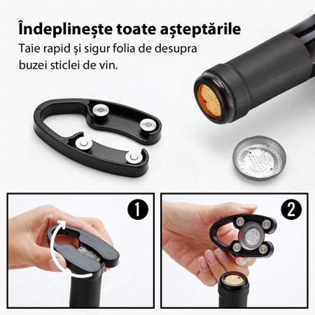 Tirbuson Electric pentru Vin, Reincarcabil, Accesoriu Taiat Folie, 4 Acumulatori, Notificare Baterie, One-Touch, Automat, Albastru [3]