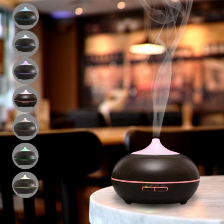Umidificator de aer/difuzor aromaterapie cu ultrasunete LittleDomi, cu telecomanda, LED 7 culori, Temporizator, Stejar inchis, 400 ml [3]