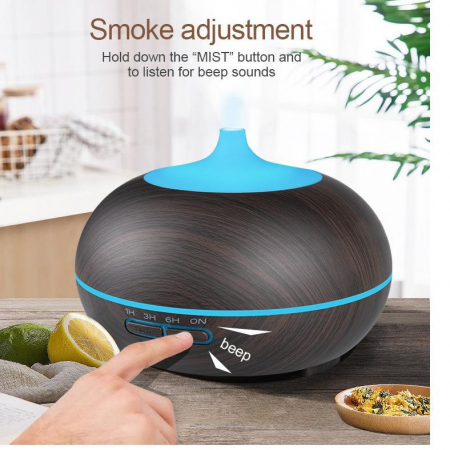 Umidificator de aer/difuzor aromaterapie cu ultrasunete LittleDomi, cu telecomanda, LED 7 culori, Temporizator, Stejar inchis, 400 ml [1]