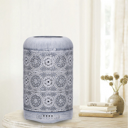 Aparate aromaterapie si wellness - Umidificator de aer si difuzor de uleiuri esentiale pentru aromaterapie cu ultrasunete,LittleDomi,din metal,capacitate 250 ml,ALB
