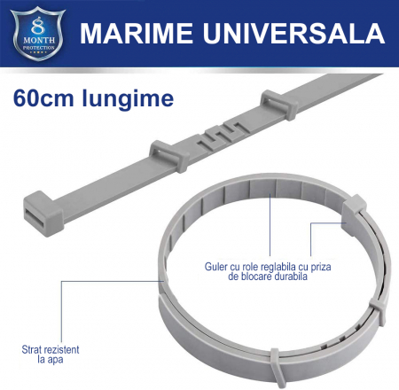 Zgarda Antiparazitara, LittleDomi, pentru Purici si Capuse, Protectie pana la 8 luni pentru Caini, Fara Alergeni, 6.2x1.3cm, Silicon, Gri [2]