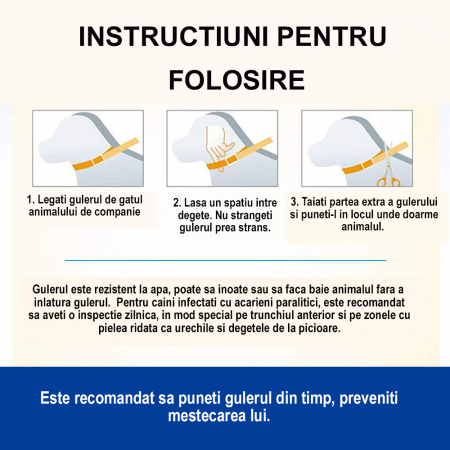 Zgarda Antiparazitara, LittleDomi, pentru Purici si Capuse, Protectie pana la 8 luni pentru Caini, Fara Alergeni, 6.2x1.3cm, Silicon, Gri [3]