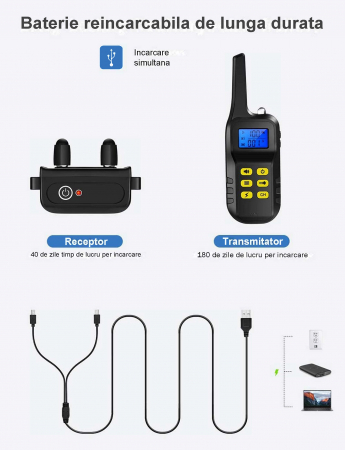 Zgarda Electrica pentru Dresaj Caini, LD-193, 99 Nivele de Vibratii, Raza Actiune 1000m, Reincarcabila, IP6x - Rezistenta la Apa si Praf, Electrozi Cauciucati, Protectie Piele, Power Saving, Lanterna, [4]