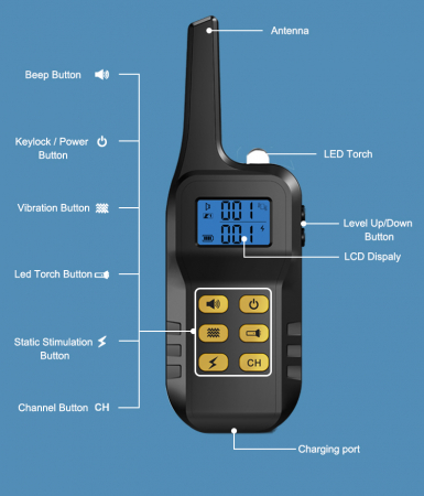 Zgarda Electrica pentru Dresaj Caini, LD-193, 99 Nivele de Vibratii, Raza Actiune 1000m, Reincarcabila, IP6x - Rezistenta la Apa si Praf, Electrozi Cauciucati, Protectie Piele, Power Saving, Lanterna, [7]