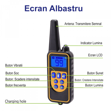 Zgarda Electrica pentru Dresaj Caini, LD-880,99 Nivele de Vibratii,Ghid Dresaj, Raza Actiune 800m,Reincarcabila,IP6x - Rezistenta la Apa si Praf, Electrozi Cauciucati, Protectie Piele, Power Saving, C [5]