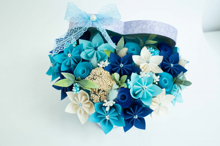 Cutie Inimă - Flori hârtie - Bleu [2]